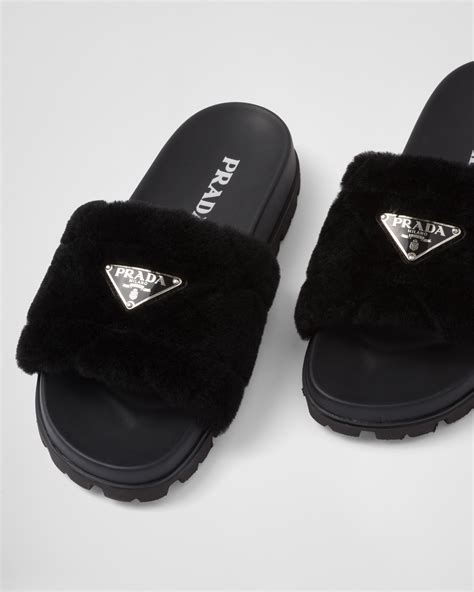 prada shearling slides.